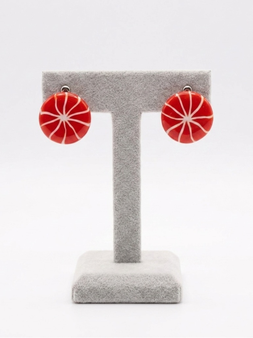 New Artisan Cantaloupe Slices Polymer Clay Sterling Silver Stud Earrings